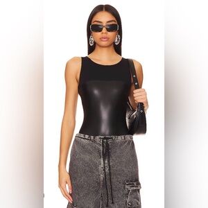 Wolford Eco Faux vegan leather leatherette tank sleeveless black bodysuit
